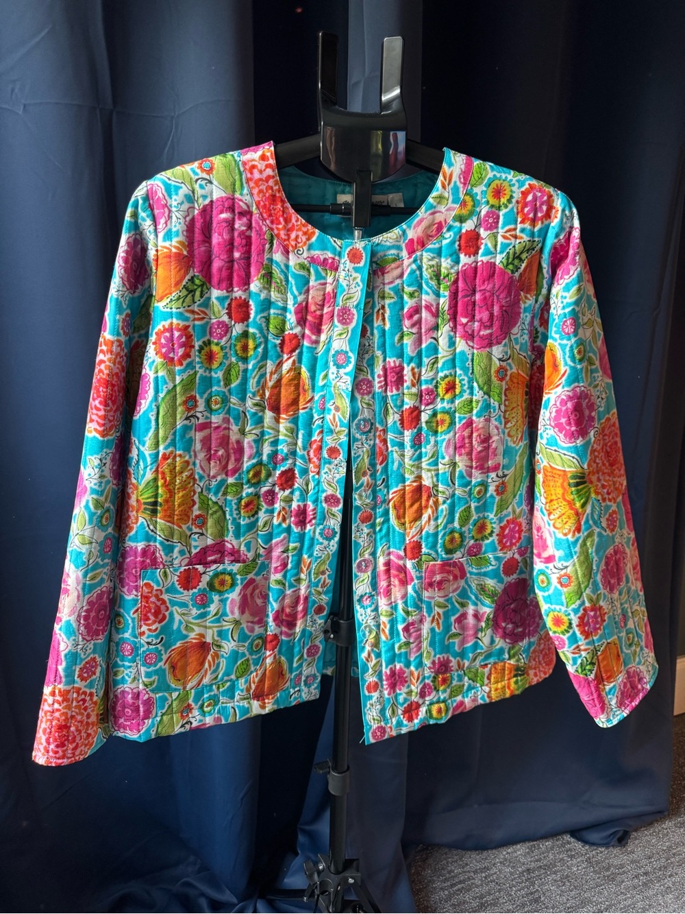 Norm Thompson Size Large 100% Silk 80s 90s Colorful Floral Button-Front Jacket
